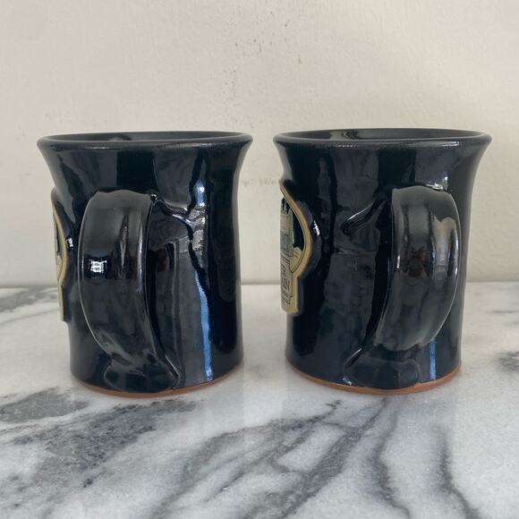 Deneen Pottery Handthrown Black Mugs Beaver Mountain Hancock NY Set of 2 - Picture 7 of 8